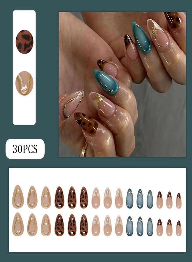 Hrnsnails Nail Press ons, Almond Press On Nails Medium Length Fake Nails with Retro style Leopard Manicure Design, Acrylic Artificial False Nails Press On Stick On Nails for Women-30Pcs - Image 2